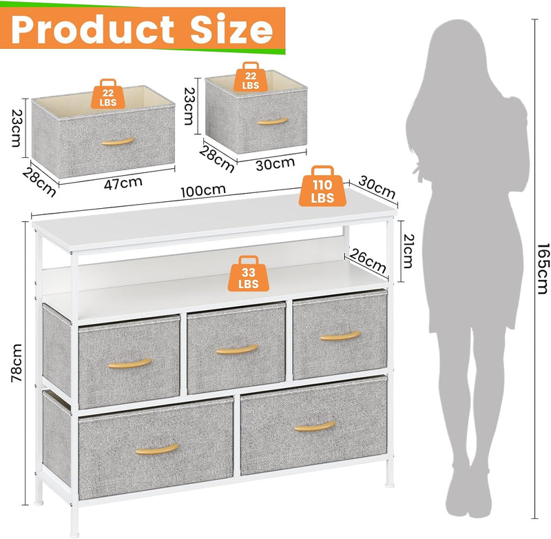 Fabric 5 Drawer Storage Cabinet with Side Pocket