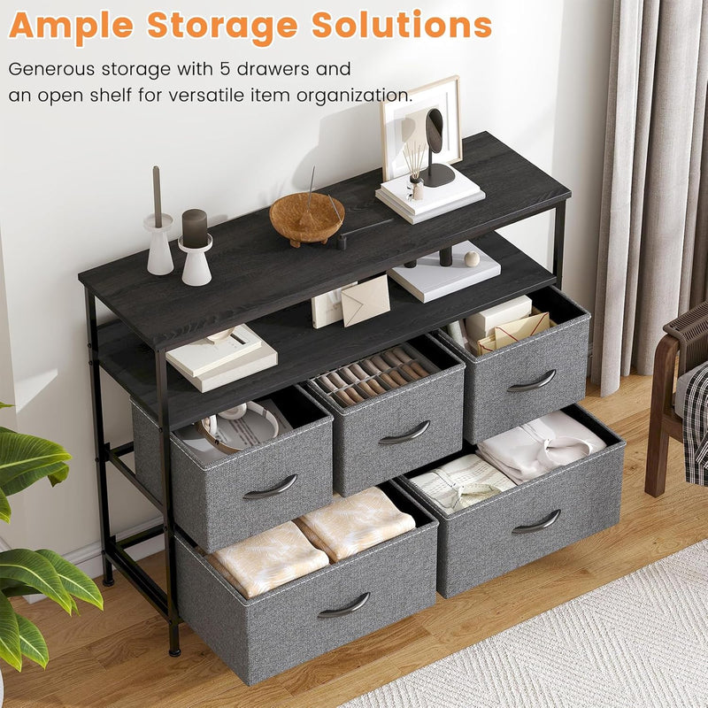 Fabric 5 Drawer Storage Cabinet with Side Pocket