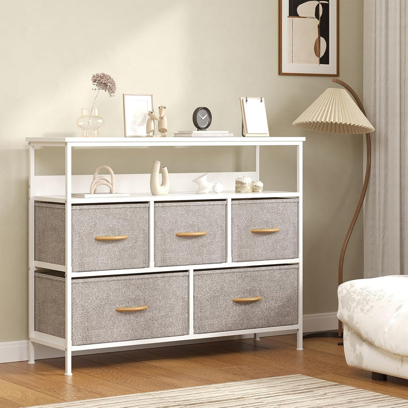 Fabric 5 Drawer Storage Cabinet with Side Pocket