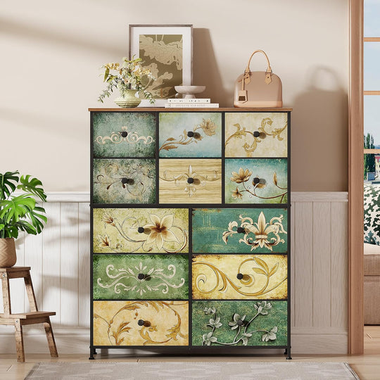 Fabric Chest of Drawers Vintage 12 Drawer Tall