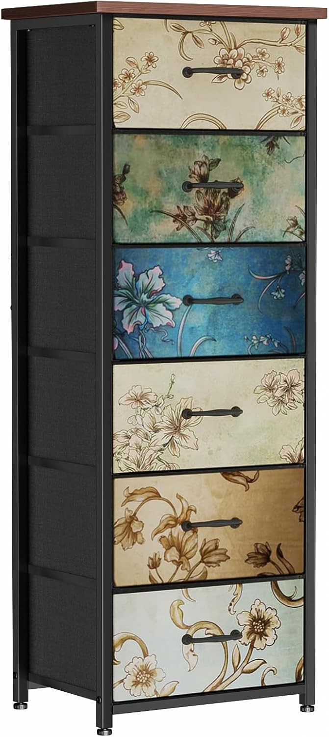 Chest of Drawers with 6 Fabric Narrow Tall