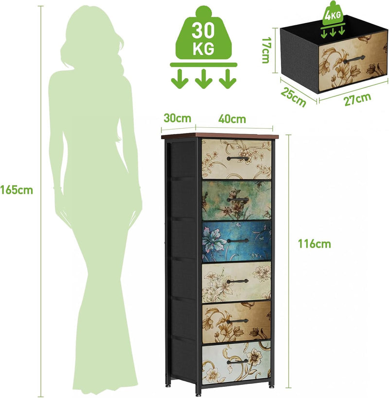 Chest of Drawers with 6 Fabric Narrow Tall