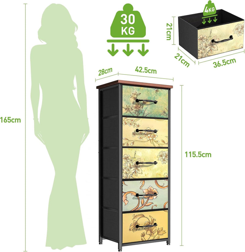 Chest of Drawers with 6 Fabric Narrow Tall