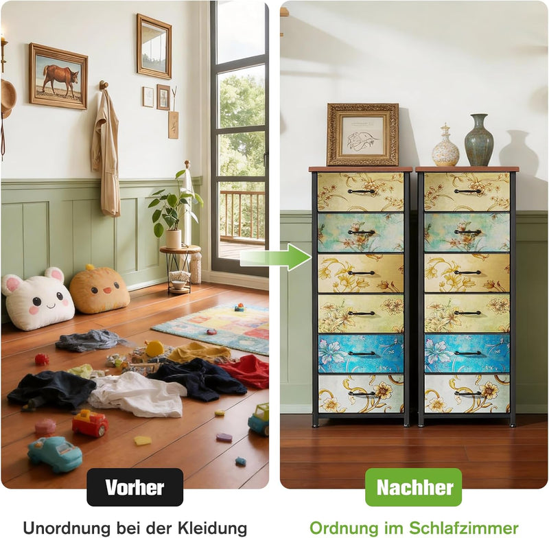 Chest of Drawers with 6 Fabric Narrow Tall
