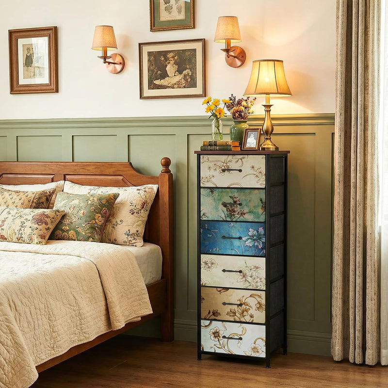 Chest of Drawers with 6 Fabric Narrow Tall