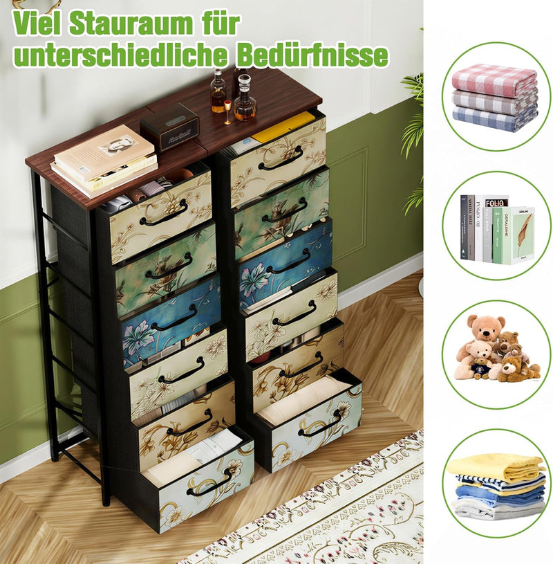 Chest of Drawers with 6 Fabric Narrow Tall
