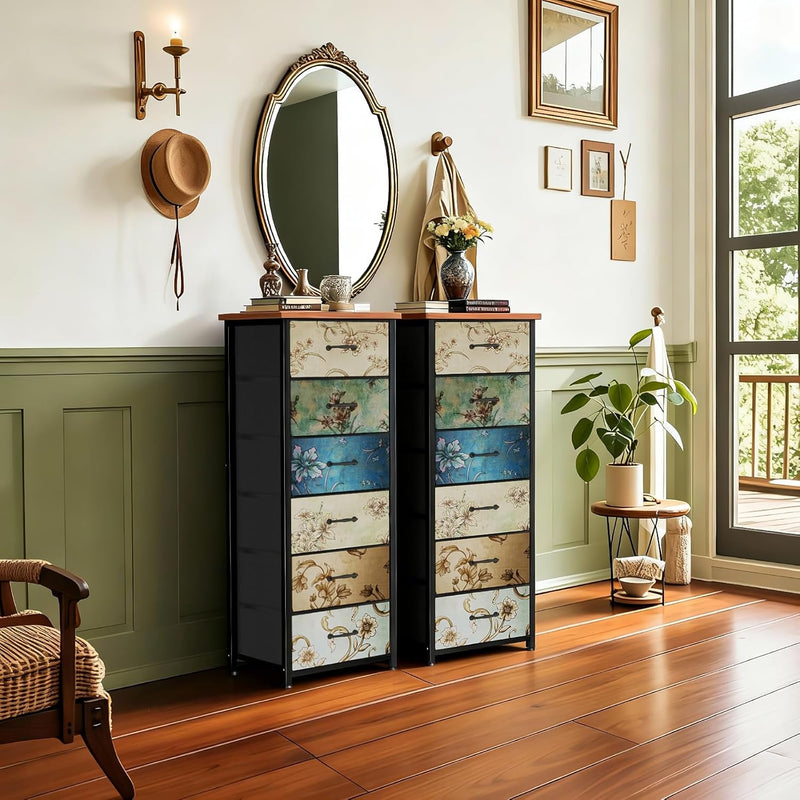 Chest of Drawers with 6 Fabric Narrow Tall