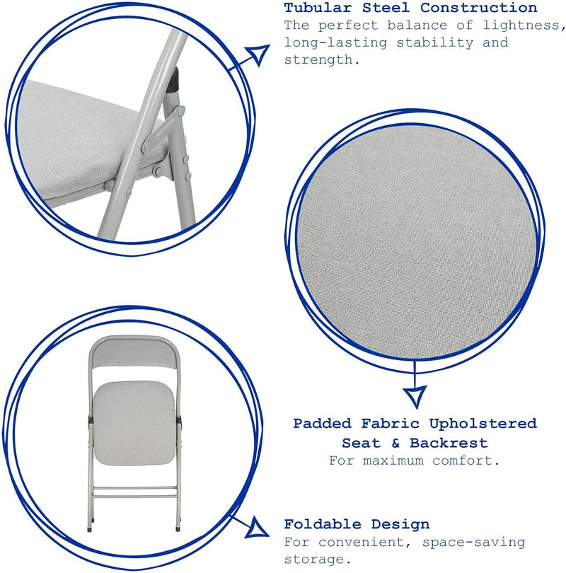 Fabric Padded Folding Chairs Cushioned Foldable Chair (Set of 6)