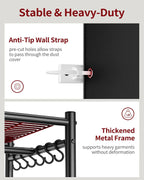 Fabric Wardrobe Clothes Rail with Cover Wheels 90x46x204CM