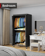 Fabric Wardrobe Clothes Rail with Cover Wheels 90x46x204CM