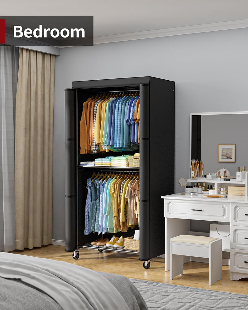 Fabric Wardrobe Clothes Rail with Cover Wheels 90x46x204CM