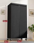 Fabric Wardrobe Clothes Rail with Cover Wheels 90x46x204CM
