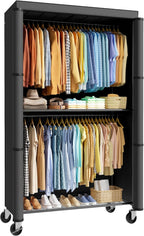 Fabric Wardrobe Clothes Rail with Cover Wheels 90x46x204CM