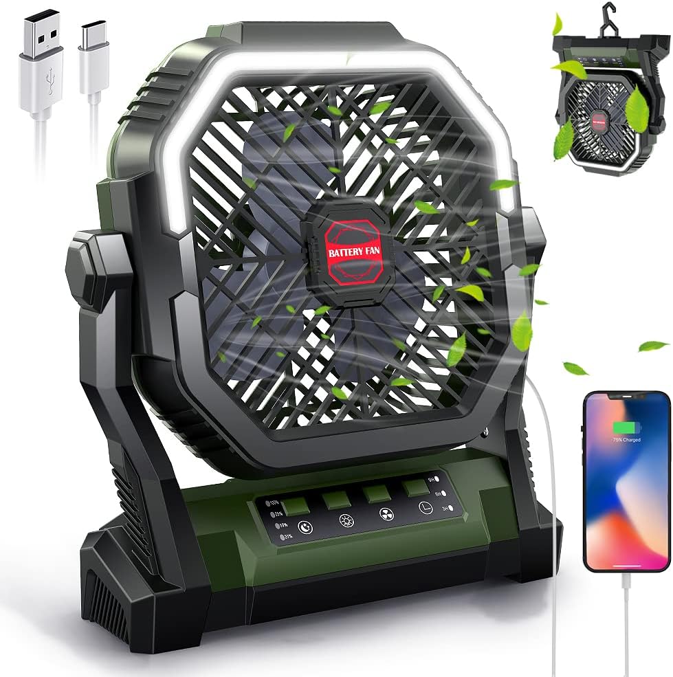 Fan with LED Lights 5-In-1 Portable Battery Operated