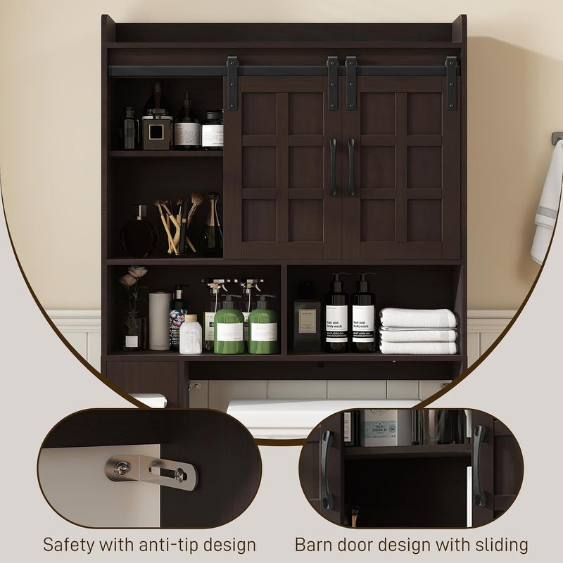 Farmhouse Over Toilet Storage Cabinet with Sliding Doors