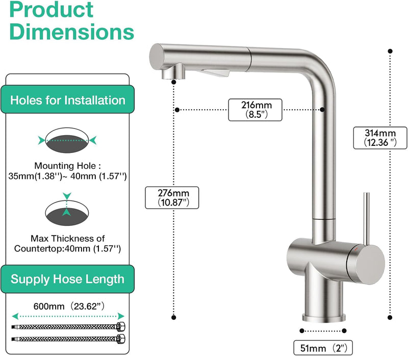 Pull Out Kitchen Mixer Tap with Dual Function