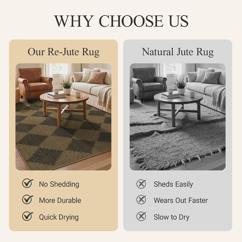 Faux Jute Indoor Outdoor Runner Rug Washable Non