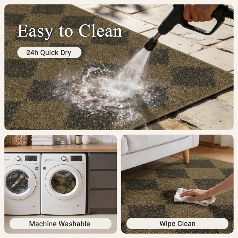 Faux Jute Indoor Outdoor Runner Rug Washable Non