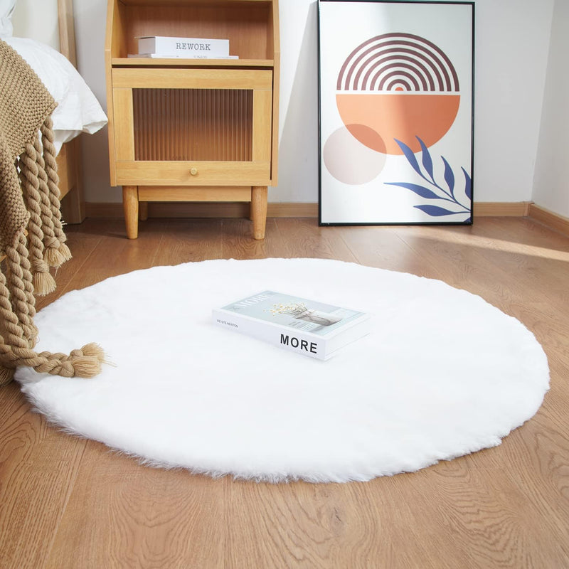 Faux Rabbit Fur Round Rug 3FT Rugs