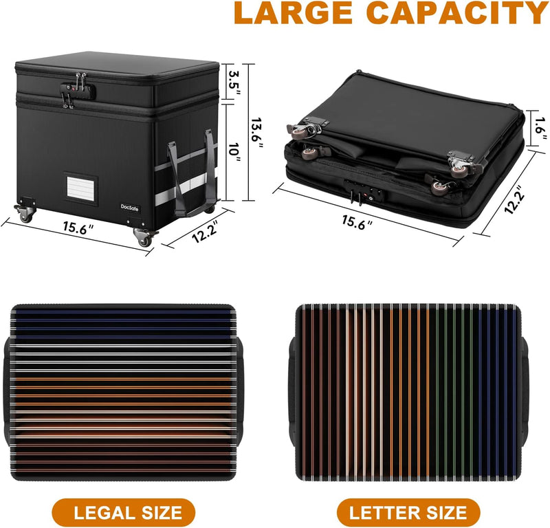 File Box with Lock Multi-Layer Fireproof Document Wheels