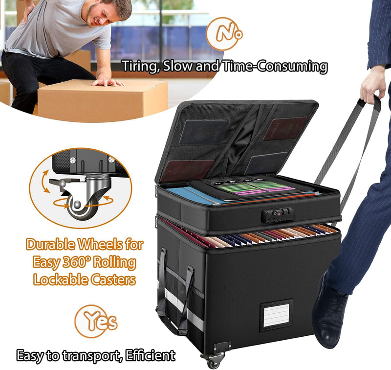 File Box with Lock Multi-Layer Fireproof Document Wheels