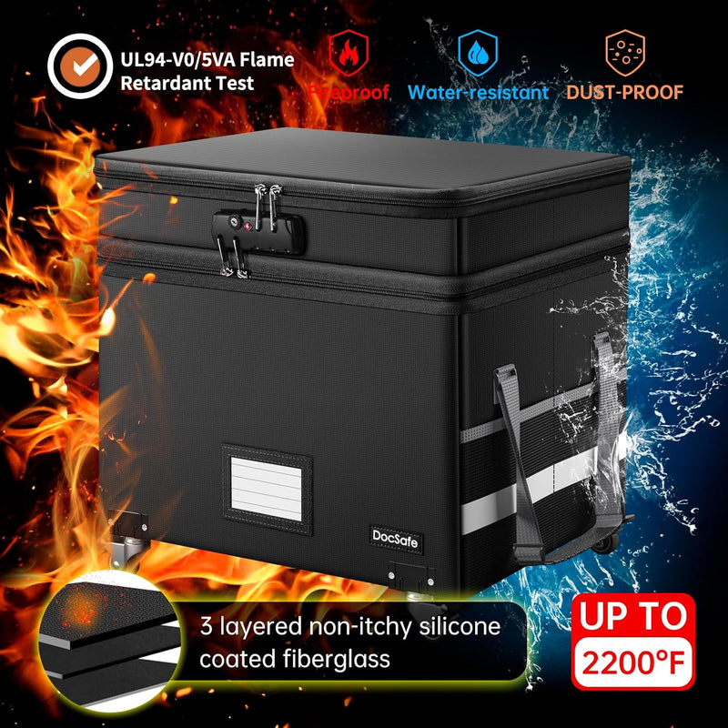 File Box with Lock Multi-Layer Fireproof Document Wheels