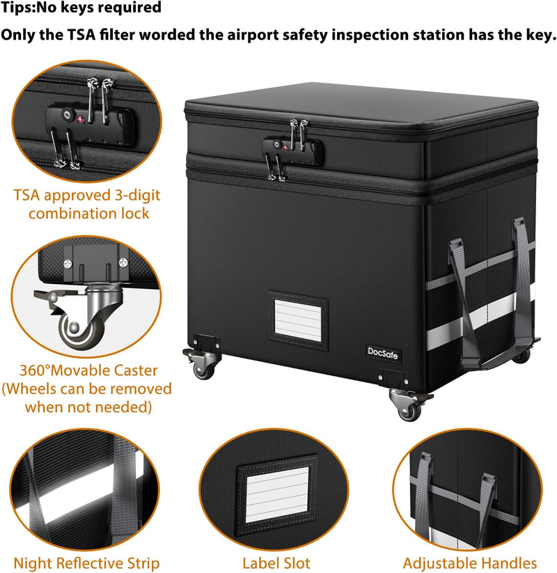 File Box with Lock Multi-Layer Fireproof Document Wheels