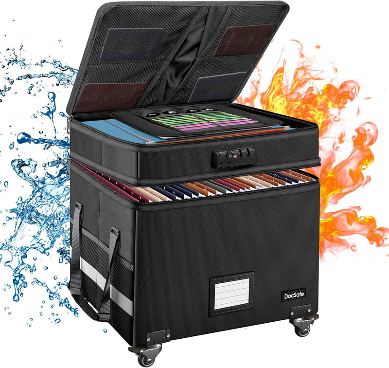 File Box with Lock Multi-Layer Fireproof Document Wheels