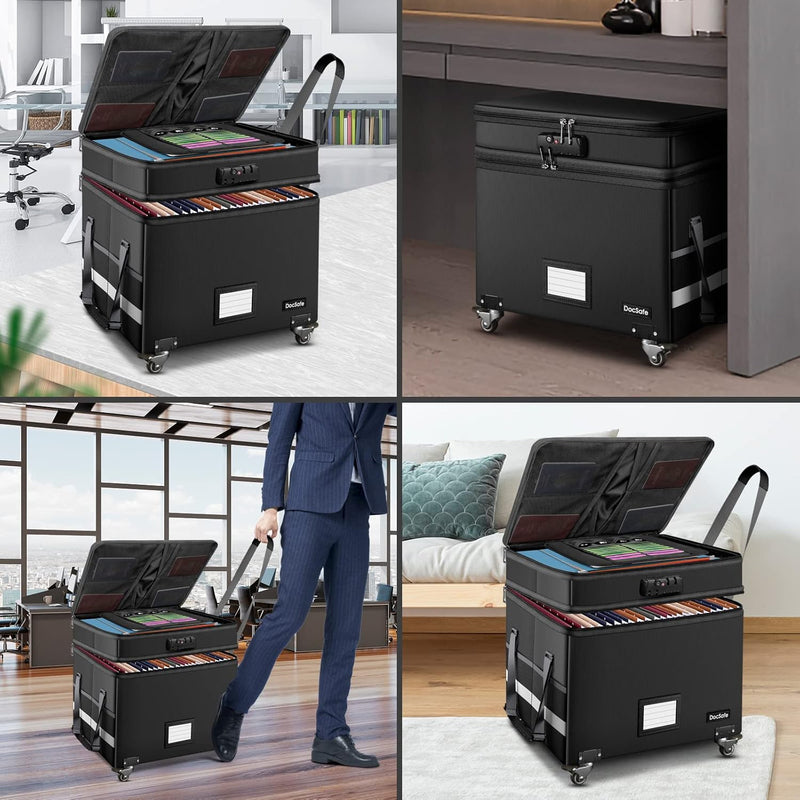 File Box with Lock Multi-Layer Fireproof Document Wheels