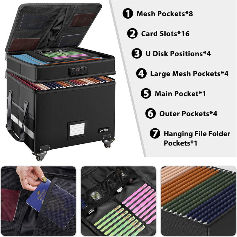 File Box with Lock Multi-Layer Fireproof Document Wheels
