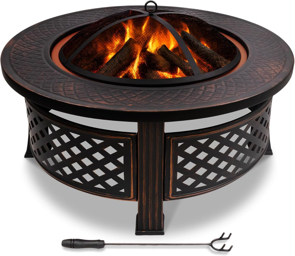 Fire Pit for Garden with Grate and Poker