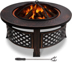 Fire Pit for Garden with Grate and Poker