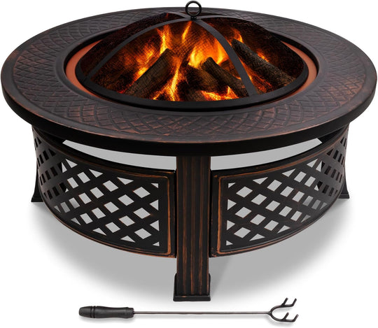 Fire Pit for Garden with Grate and Poker