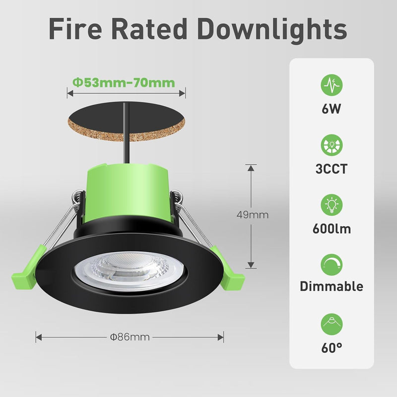 Fire Rated LED Downlights Bathroom Recessed Ceiling Spot