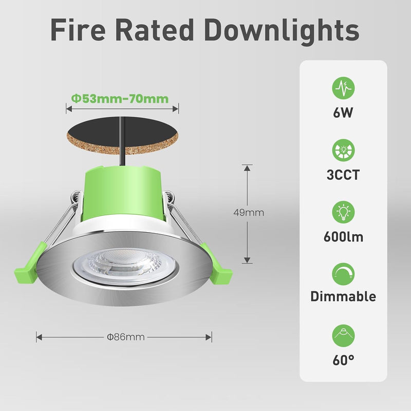 Fire Rated LED Downlights Bathroom Recessed Ceiling Spot