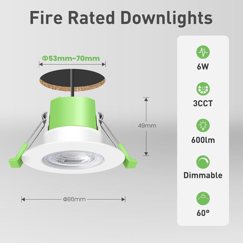 Fire Rated LED Downlights Bathroom Recessed Ceiling Spot