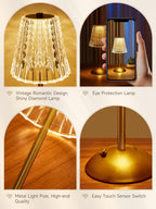 Fire Table Lamp 10-Way Dimmable Rechargeable for Bedroom