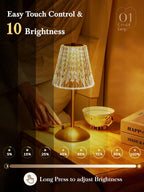 Fire Table Lamp 10-Way Dimmable Rechargeable for Bedroom