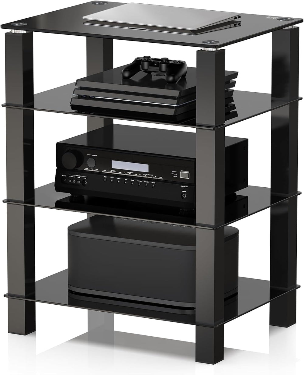 Hifi Rack Av Shelf 4-Tiers Glass TV Stand