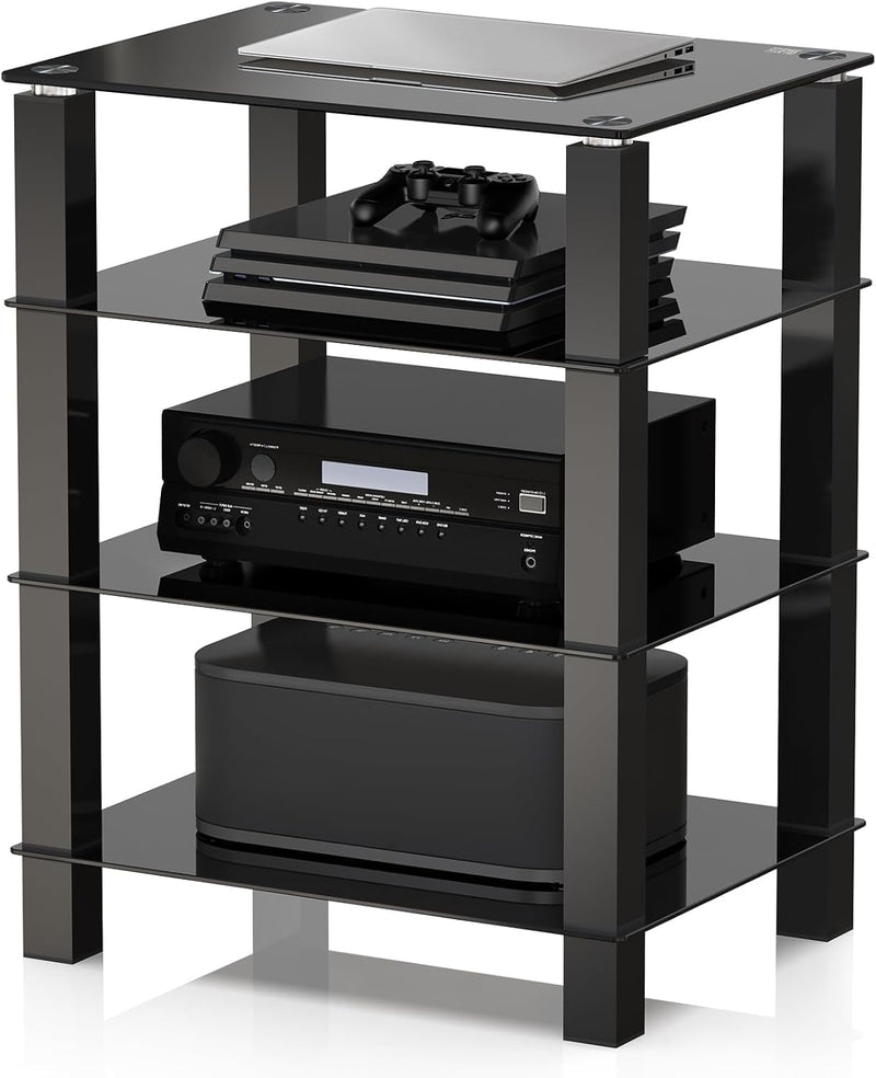 Hifi Rack Av Shelf 4-Tiers Glass TV Stand