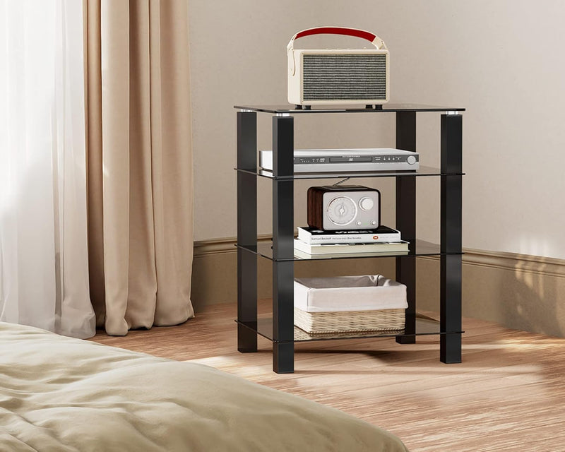 Hifi Rack Av Shelf 4-Tiers Glass TV Stand
