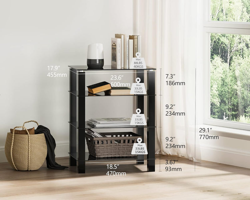 Hifi Rack Av Shelf 4-Tiers Glass TV Stand
