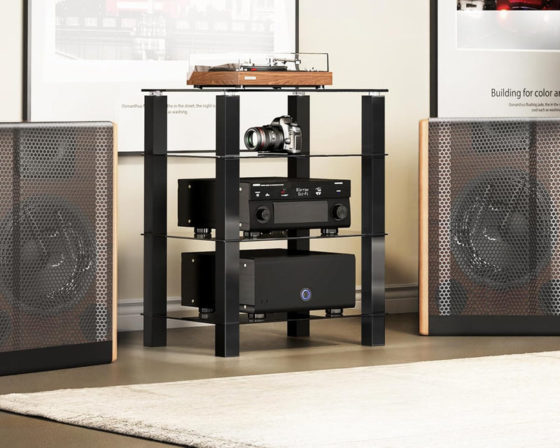 Hifi Rack Av Shelf 4-Tiers Glass TV Stand