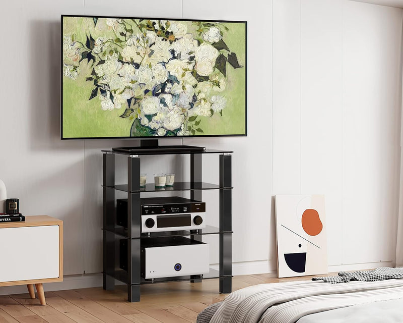 Hifi Rack Av Shelf 4-Tiers Glass TV Stand