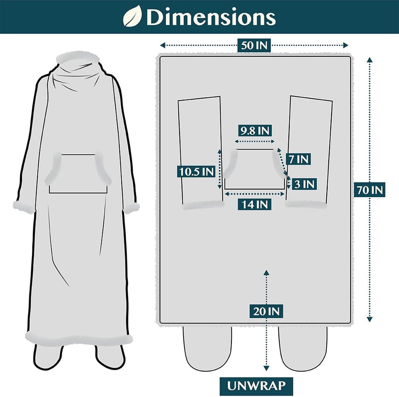 Fleece Blanket with Sleeves Foot Pockets for Women