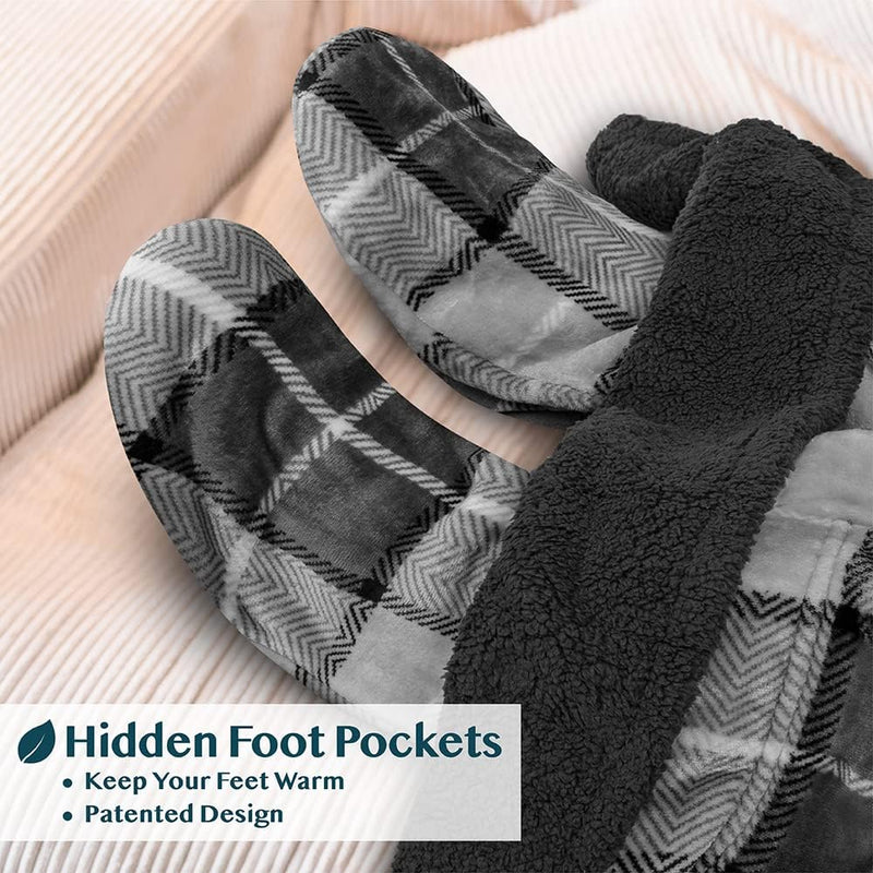 Fleece Blanket with Sleeves Foot Pockets for Women
