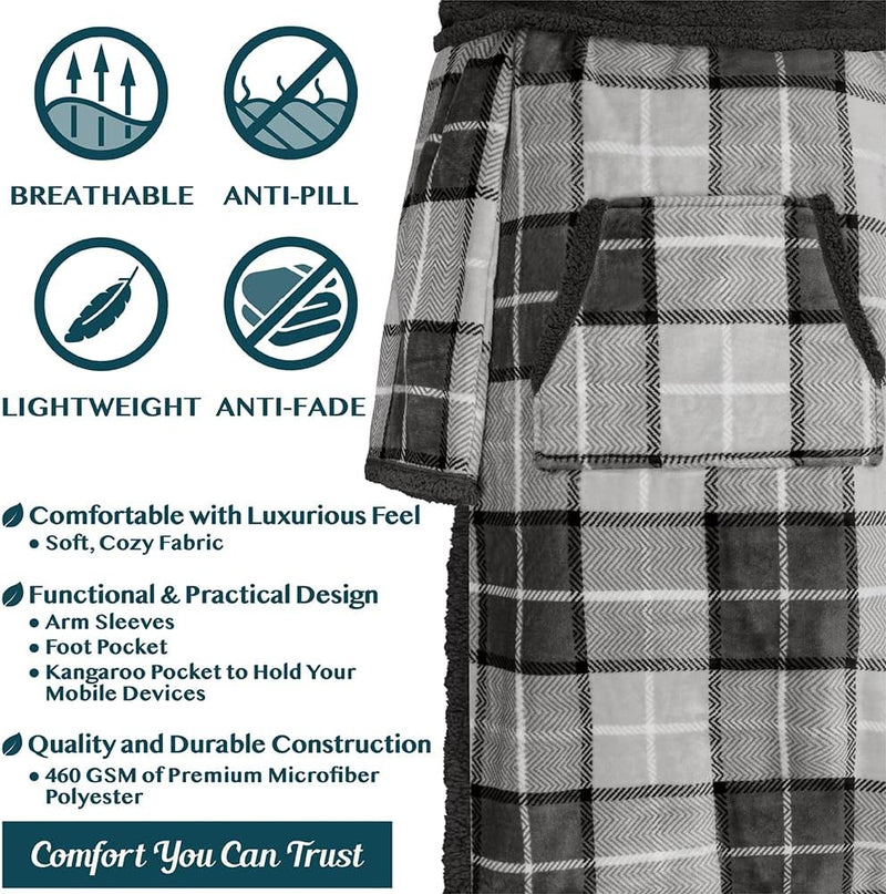 Fleece Blanket with Sleeves Foot Pockets for Women