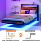 Floating Bed Frame Charging Station and LED Lights