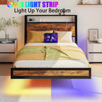 Floating Bed Frame Charging Station and LED Lights