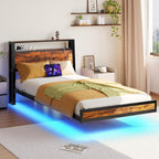 Floating Bed Frame Charging Station and LED Lights